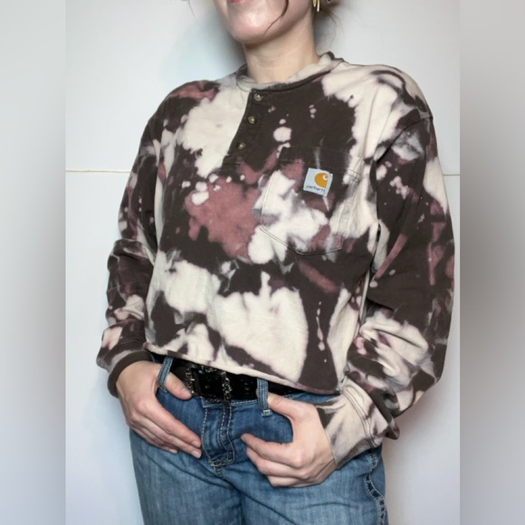 Carhartt Tops - Carhartt Cropped Tie Dye Henley Long Sleeve Workwear Top